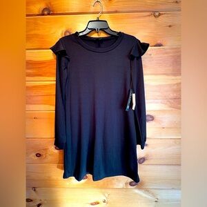 As You Wish Ruffle Shoulder Black Dress NWT Womens Size M